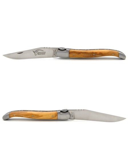 Laguiole pocket knife, 12 cm, basketball motif, olive wood handle