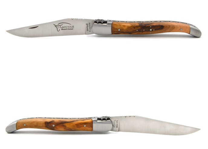 Laguiole pliant 12 cm, croix huguenote, lame seule, manche en olivier