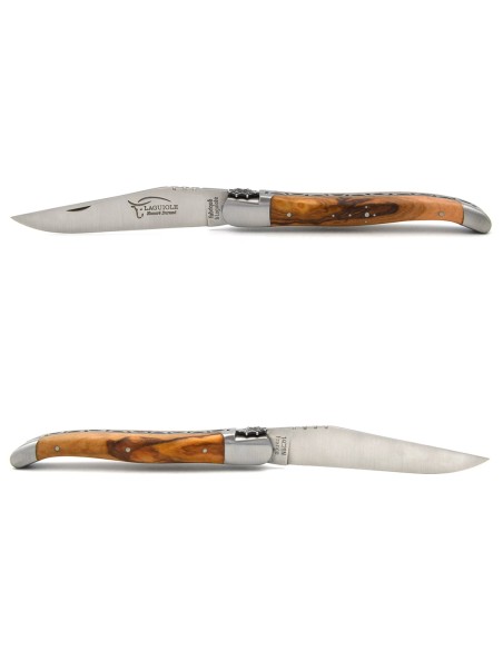 Laguiole pliant 12 cm, croix huguenote, lame seule, manche en olivier