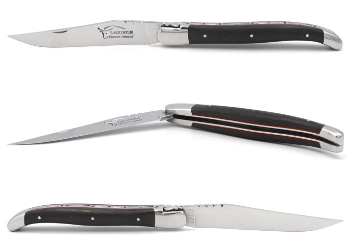 Laguiole pliant 13 cm, manche en fibre de carbone & intercalaire rouge