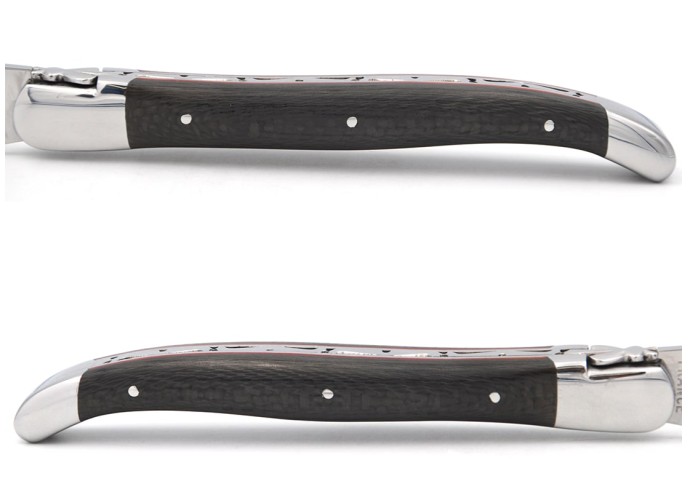 Laguiole pliant 13 cm, manche en fibre de carbone & intercalaire rouge