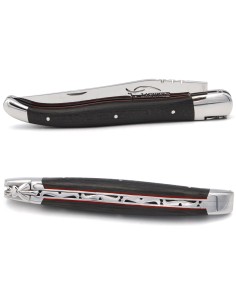 Laguiole pliant 13 cm, manche en fibre de carbone & intercalaire rouge