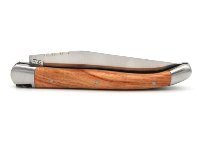 Laguiole 11 cm en bois de rose, abeille forgée motif fleur de Lys