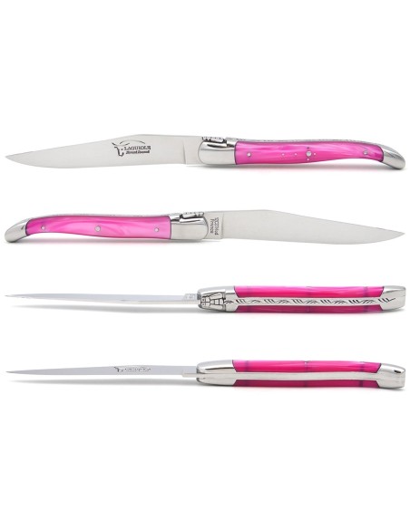 Laguiole Steakmesser, fein Griff aus perlmuttfarbenem Acryl