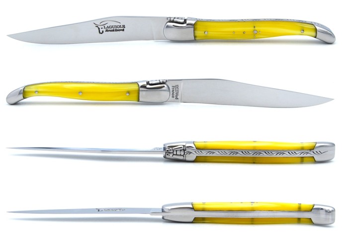 Laguiole Steakmesser, fein Griff aus perlmuttfarbenem Acryl
