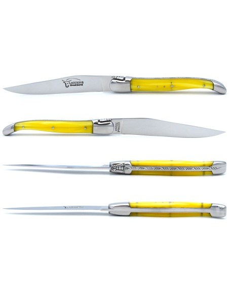 Laguiole Steakmesser, fein Griff aus perlmuttfarbenem Acryl