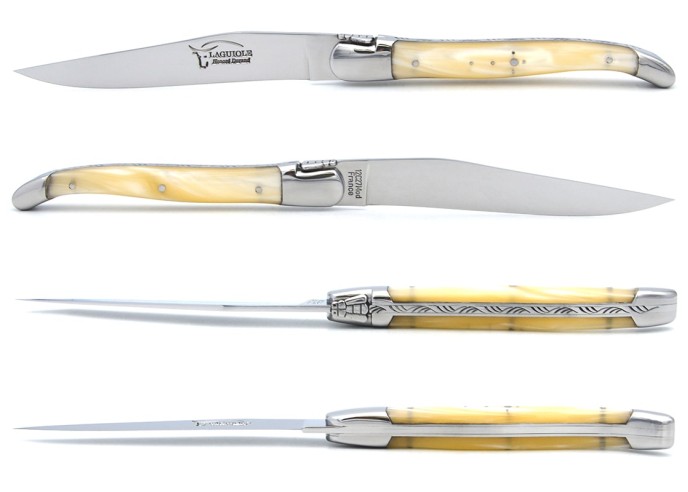 Laguiole Steakmesser, fein Griff aus perlmuttfarbenem Acryl