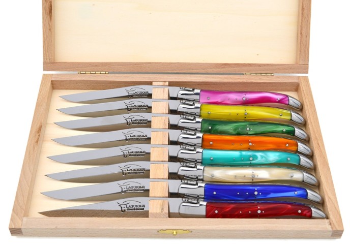 Laguiole steak knives. Slim pearly acrylic handles