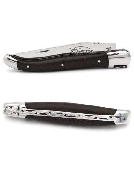 Laguiole pliant 12 cm, manche en marc de café, abeille forgée