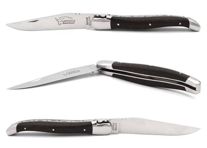 Laguiole pliant 12 cm, manche en marc de café, abeille forgée