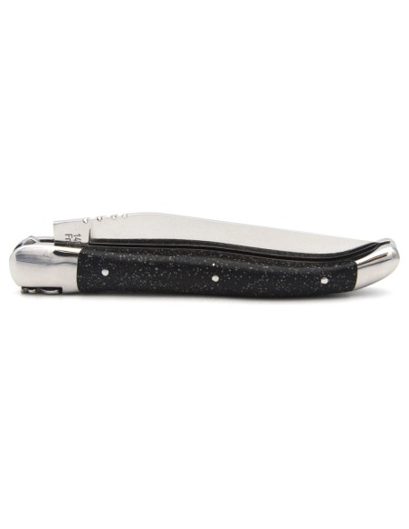 Laguiole pliant 12 cm, manche en coquilles de moules, abeille forgée, lame seule, finition inox brillant