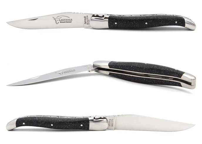 Laguiole pliant 12 cm, manche en coquilles de moules, abeille forgée, lame seule, finition inox brillant