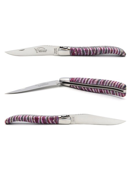 Laguiole Klappmesser 12cm, Delta Griff aus Rosa-violett Mammutmolar