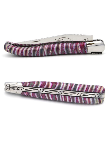 Laguiole pocket knife 12 cm, pink-violet mammoth molar delta handle