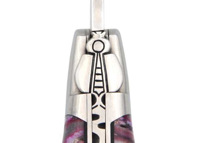 Laguiole pliant 12 cm, manche delta en molaire de mammouth rose-violet