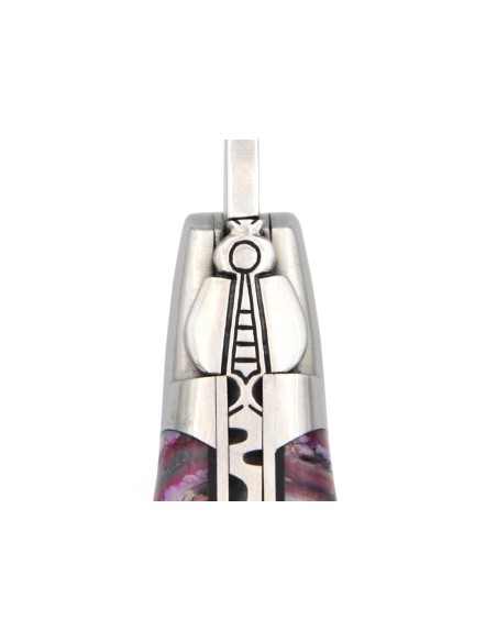 Laguiole pliant 12 cm, manche delta en molaire de mammouth rose-violet