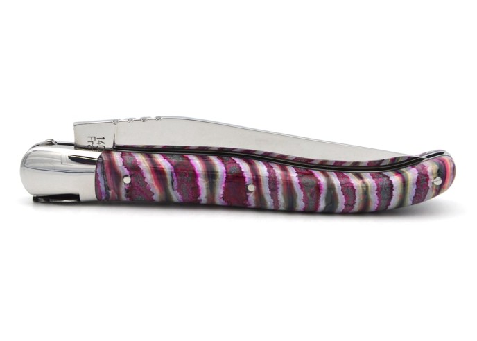 Laguiole Klappmesser 12cm, Delta Griff aus Rosa-violett Mammutmolar