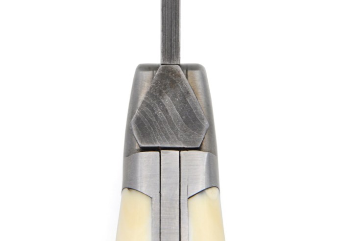 Laguiole pocket knife, 12 cm, "Wild" Damascus blade, warthog tooth handle with matt bolsters
