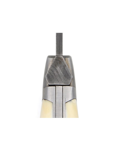 Laguiole Klappmesser, 12cm, Damast mit wildem Muster, Griff aus Damast & Warzenschweinzahn