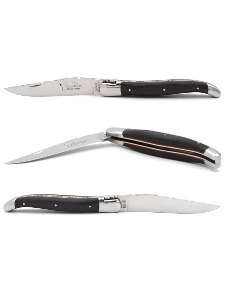 Laguiole knife, carbon fiber & red spacer handle, blade chiselled