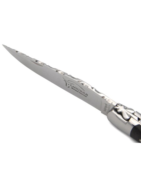 Laguiole 12 cm, braided carbon fiber handle, back of the blade chiselled