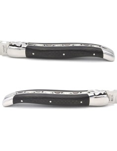 Laguiole 12 cm, geflochtener Karbonfaser, Klingenrücken ziseliert 2