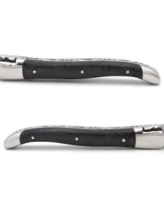 Laguiole pliant 12 cm, manche en fibre de carbone forgé, abeille forgée 2