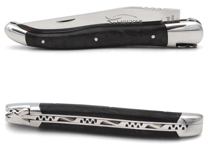Laguiole pocket knife, forged carbon fiber handle, 12 cm, forged bee