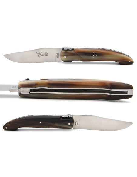 Laguiole Honoré Durand, modèle Chasse, plein manche inox mat, pointe de corne foncee