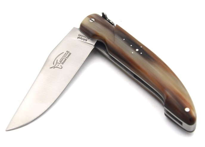 Laguiole hunting knife, 13.5 cm, dark horn tip full handle