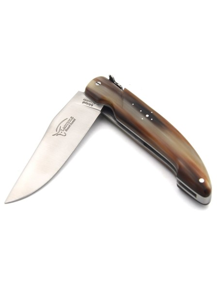 Laguiole Honoré Durand, modèle Chasse, plein manche inox mat, pointe de corne foncee