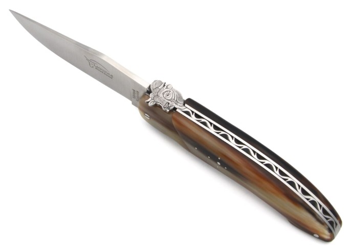 Laguiole hunting knife, 13.5 cm, dark horn tip full handle