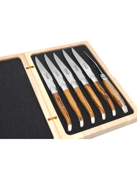 Coffret de couteaux de table de Laguiole, manche galbé en bois serpent