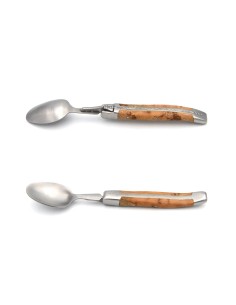 Petites cuillères Laguiole, manche galbé en bois divers, mitres mat 2