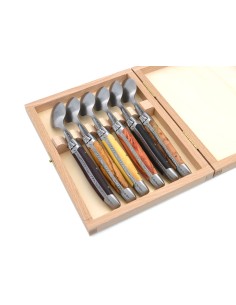 Laguiole teaspoons, wide various wood handles with matt bolsters
