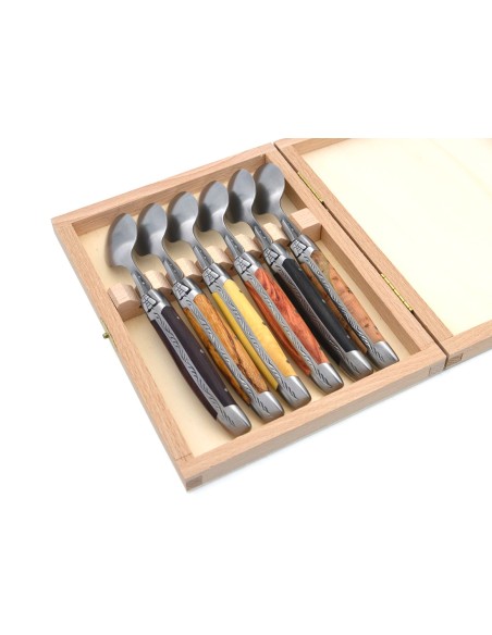 Laguiole teaspoons, wide various wood handles with matt bolsters