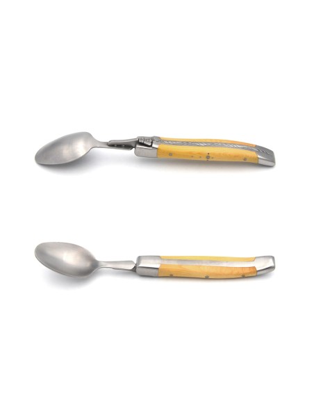 Laguiole teaspoons, wide various wood handles with matt bolsters