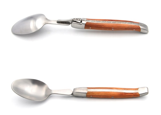 Cuillères à soupe Laguiole, manche galbé en bois divers