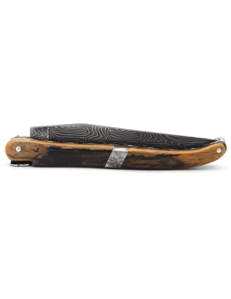 Laguiole 12cm, mitre centrale en météorite, lame Damas mosaïque