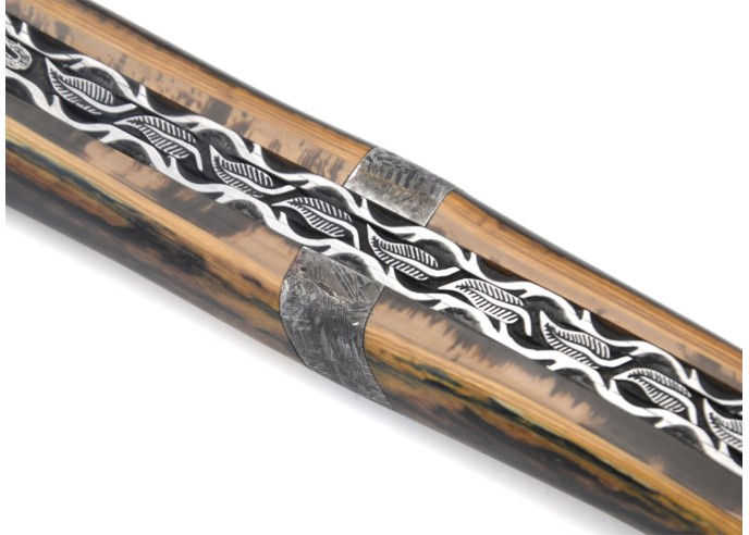 Laguiole folding knife 12 cm, central bolster in meteorite, Damascus mosaic blade with a mammoth ivory handle