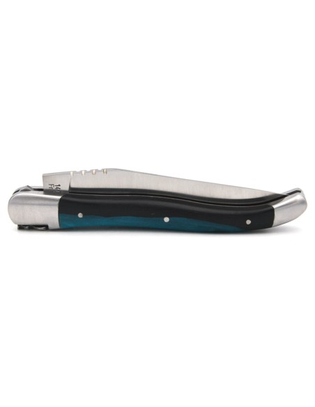 Laguiole messer 12cm, Griff aus Hybridholz Ebenholz / Blaues Harz