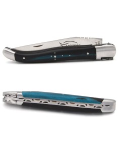 Laguiole messer 12cm, Griff aus Hybridholz Ebenholz / Blaues Harz