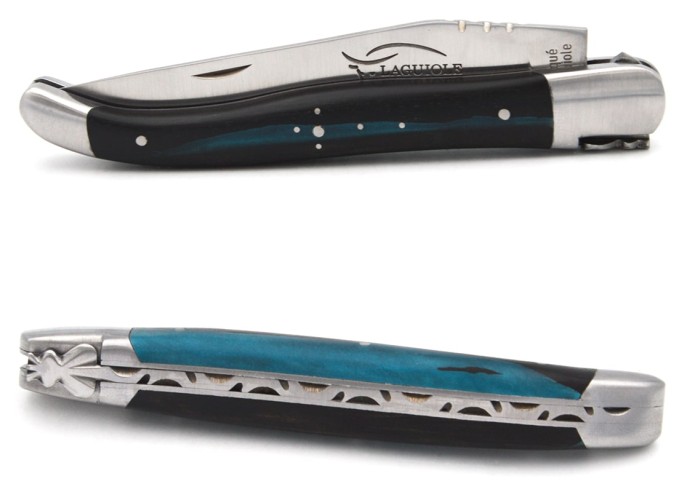 Laguiole knife 12 cm, Hybrid wood handle - Ebony / Blue resin