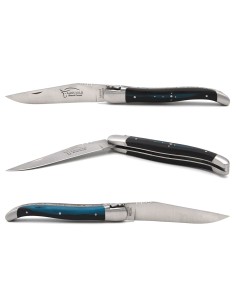 Laguiole pliant 12 cm, manche MBR - Ebène / Résine bleue 2