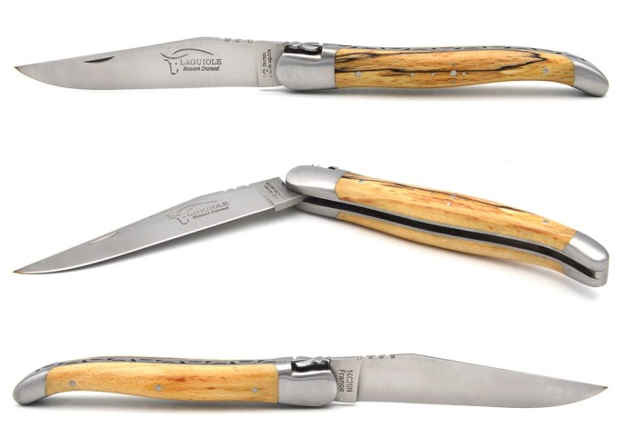 Laguiole knife with Geographical Indication label, 12 cm Aubrac beech wood handle, blade only, matt stainless steel finish