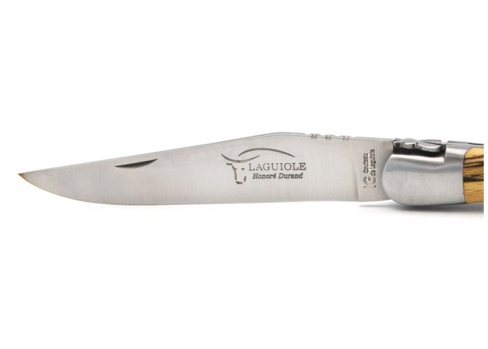 Couteau de Laguiole labellisé indication géographique en hêtre de l'Aubrac, manche de 12 cm, lame seule, finition inox mat