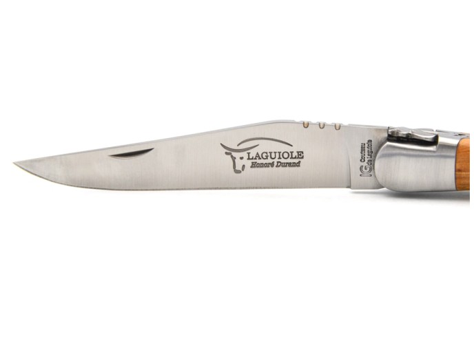 Couteau de Laguiole labellisé indication géographique en genévrier, manche de 12 cm, lame seule, finition inox mat