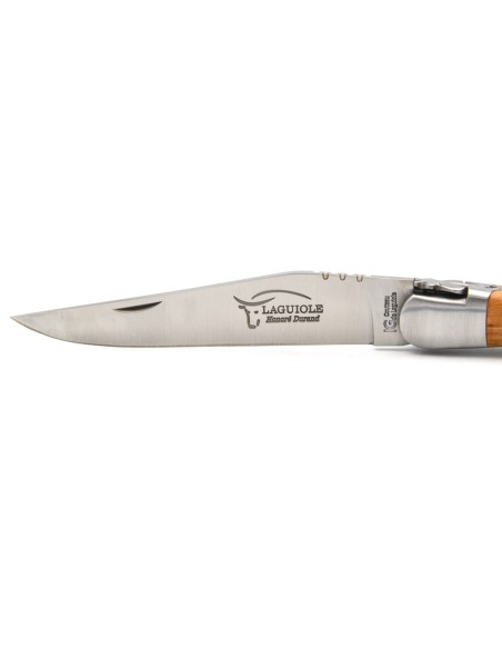 Couteau de Laguiole labellisé indication géographique en genévrier, manche de 12 cm, lame seule, finition inox mat