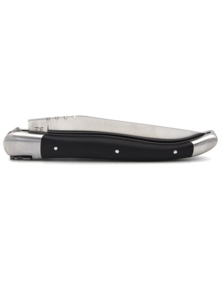 Laguiole knife with Geographical Indication label, 12 cm dark horn tip handle, blade only, matt stainless steel finish
