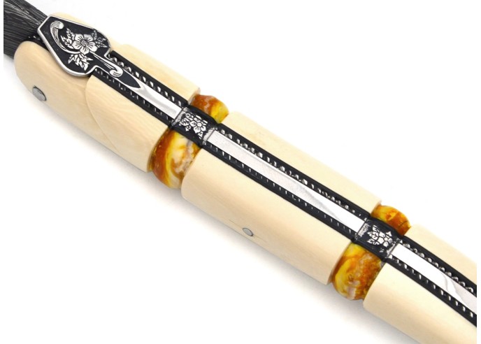 Ivoire de mammouth & deux inserts en molaire de mammouth jaune